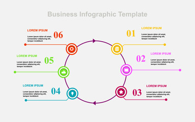 Circular business infographic template for business workflow, diagram, flowchart, diagram, timeline or steps process. vector illustration
