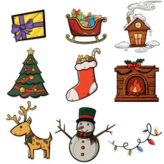 set of christmas elements