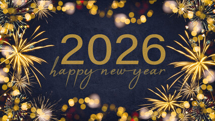 HAPPY NEW YEAR 2026 - Festive silvester New Year's Eve Party background greeting card - Golden...