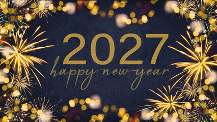 HAPPY NEW YEAR 2027 - Festive silvester New Year's Eve Party background greeting card - Golden...