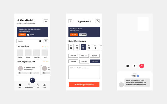 Medical healthcare and doctor appointment booking app UI kit template with home screen, schedule, video conferencing screen. - Powered by Adobe