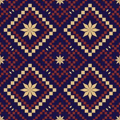 Blue red Cross stitch geometric traditional ethnic pattern Ikat seamless pattern abstract design for fabric print cloth dress carpet curtains and sarong Aztec African Indian Indonesian 