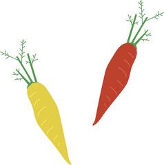 Set with hand drawn colorful doodle fruits and vegetables. Hand drawn Carrot. Vector collection. Sketch style. Flat icons.