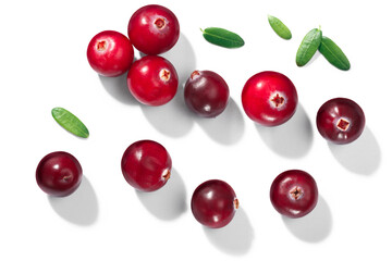 Cranberries (Vaccinium oxycoccus), top view isolated png - obrazy, fototapety, plakaty