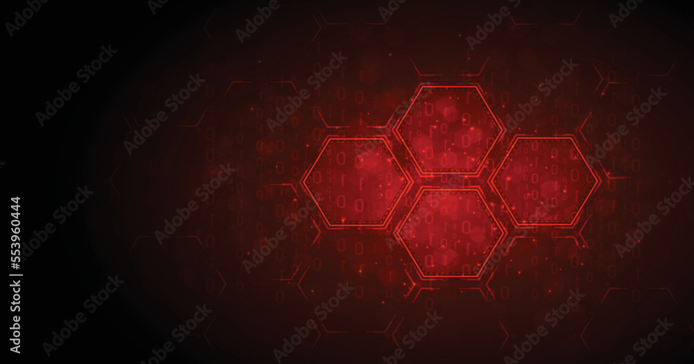 Poster hexagon technology digital futuristic background concept.dark red with various technology elements h