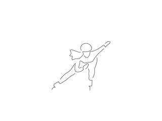 Woman ice skating in line art drawing style. Composition of a winter sport scene. Black linear sketch isolated on white background. Vector illustration design.