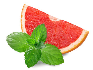 Grapefruit slice with mint  leaves isolated png