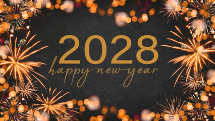 HAPPY NEW YEAR 2028 - Festive silvester New Year's Eve Party background greeting card - Frame made...