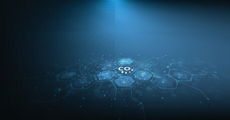  Reduce CO2 emissions to limit global warming design. Lower CO2 levels with sustainable development on renewable energy, planting trees and green energy to stop climate change.