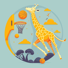 A cute giraffe playing basketball © Digitale Wanderlust