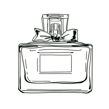 recommend clip art: Glamour perfume bottles. Glass flasks with perfume, eau de toilette, fragrance graphic arts. Hand drawing illustration
