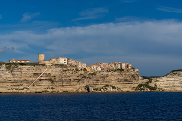 Fototapeta na wymiar view of the steep cliffs and fortified town of Bonfacio on the south coast of Corsica