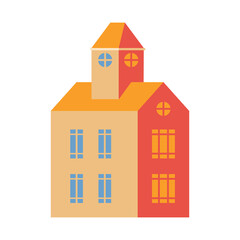 Vector geometric apartment house. Flat geometric building, city design element. Trendy vector illustration
