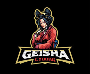 Cyberpunk geisha mascot logo