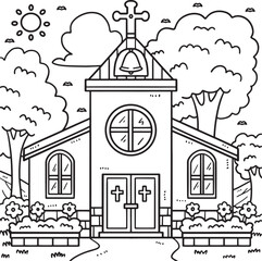 Christian Church Coloring Page for Kids