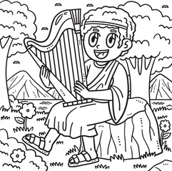 Christian David Playing the Harp Coloring Page