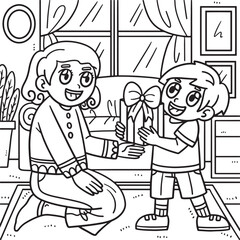 Mothers Day Child Giving Gift Coloring Page 