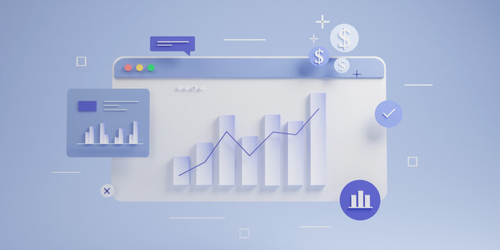 Title: stock market analysis, economic graph with diagrams, business and financial concepts and reports, business analysis 3d illustration.