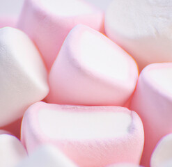 Close up of multiple pink marshmallows lying on pink background created using Generative AI technology