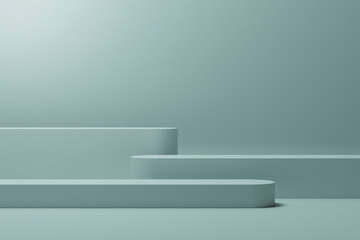 3D rendering of cyan colored empty podium or pedestal display. blank product display shelf