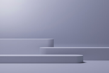 3D rendering of purple colored empty podium or pedestal display. blank product display shelf