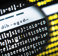 Obraz premium Close up of code with letters and numbers on black background created using Generative AI technology