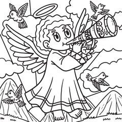 Fototapeta na wymiar Christian Angel Blowing the Trumpet Coloring Page