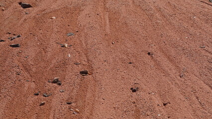 Red soil terrain after rain, in the national geological Timna park, Israel