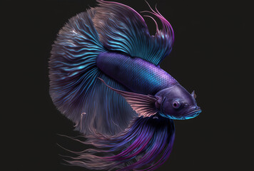 Fototapeta premium On a dark background, a lovely mascot crown tail betta fish is shown. Generative AI