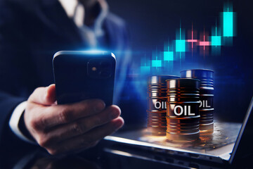 Global oil business. Growth of shares of oil companies concept © ProstoSvet