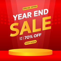 Year End Sale with podium. Special offer Mega sale. Banner background vector illustration