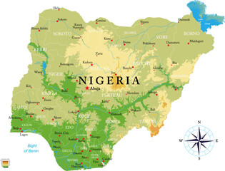 Nigeria highly detailed physical map - 553967492