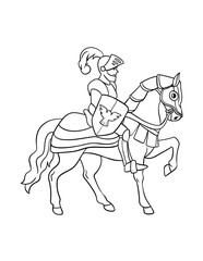 Fototapeta na wymiar Knight on a Horse Isolated Coloring Page for Kids