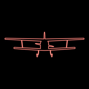 recommend clip art: Neon airplane view with front Light aircraft civil Flying machine red color vector illustration image flat style