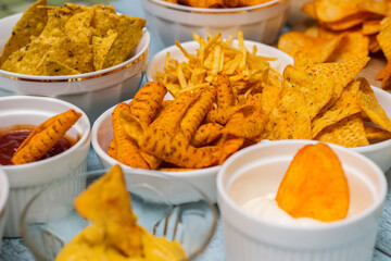 Spicy tortilla chips and sauces