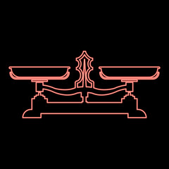 Neon balancing scales Store weigher Libra red color vector illustration image flat style