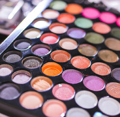 Naklejka premium Image of close up of makeup eyeshadow palette with copy space created using Generative AI technology