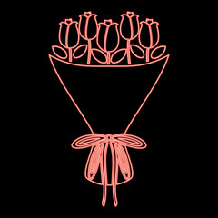 Neon bouquet of flowers Bouquet of roses Present concept Bouquet of rose flower red color vector illustration image flat style