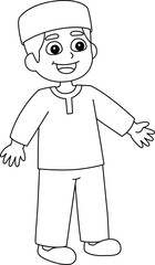 Ramadan Happy Muslim Boy Isolated Coloring Page