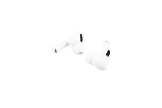Wireless headphones white, right and left. Transparent background. PNG