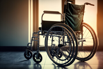 Fototapeta na wymiar wheelchair for physical assistance at nursing home, close up. Generative AI