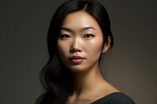 Close up portrait of a beautiful asian woman against a plain background. Generative ai