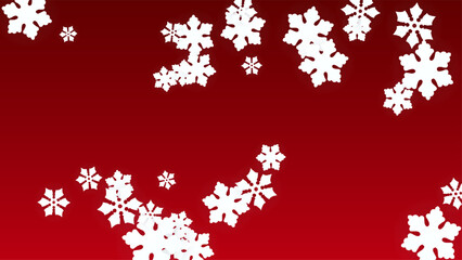 Christmas  Vector Background with Falling Snowflakes. Isolated on Red Background. Realistic Snow Sparkle Pattern. Snowfall Overlay Print. Winter Sky. Papercut Snowflakes.