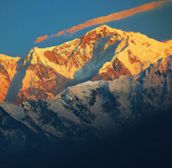 Fototapeta na wymiar Rocky range of himalayas mountains with snowy peaks created using Generative AI technology
