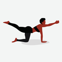 Young black girl practicing yoga in elegant line art style vector