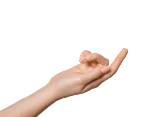 Female hand with a band-aid on the index finger, isolate