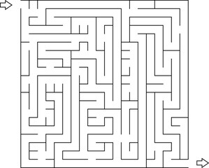 Square maze, vector. Labyrinth with entrance and exit, black color illustration isolated on white background.