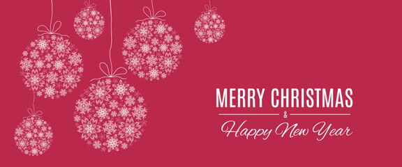 Hello winter. White snowflakes in the shape of a Christmas ball. New Year banner in Viva Magenta color.