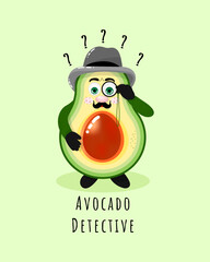 Avocado detective in the old style with pince-nez - obrazy, fototapety, plakaty