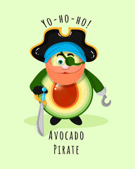 Avocado Pirate with a hook instead of a hand and a saber